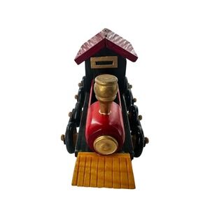 Kmart Vintage Wooden Train Locomotive Trinket Box Red Black Gold 9.5in Decor